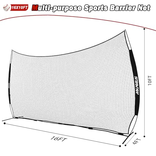 Sports Barrier Net,Sports Net,Barricade Backstop Net,Perfect for Baseball,Softball,Soccer, Basketball,Lacrosse - style: 16X10Ft-Black