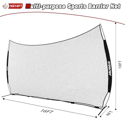 Sports Barrier Net,Sports Net,Barricade Backstop Net,Perfect for Baseball,Softball,Soccer, Basketball,Lacrosse - style: 16X10Ft-Black
