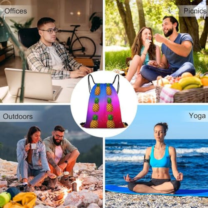 Gym Drawstring Bag Sports Sackpack Waterproof String Backpack with Shoe Compartment for Hiking Swimming Training, Trippy Upside Down Pineapple Bags - color: Picture (1012)