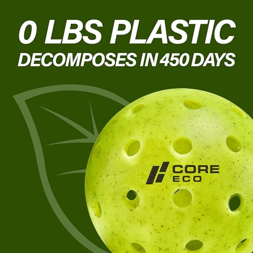 CORE Pickleball-ECO Ball | Outdoor Pickleball Balls - Official Ball-Pickleball World Cup & USAPA Tournament Approved - Durable, Regulation Size - High Visibility Neon, 3 Balls