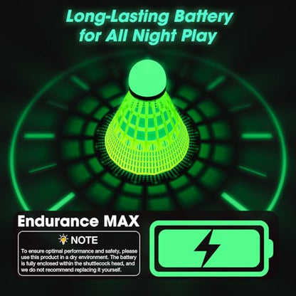 AboveGenius Glow in The Dark Badminton Birdies 6 PCS, 360° Nylon LED Badminton Shuttlecocks for Family Backyards Practice, Long Lasting Light Up Birdie Balls Set for Indoor Outdoor Sports Activities