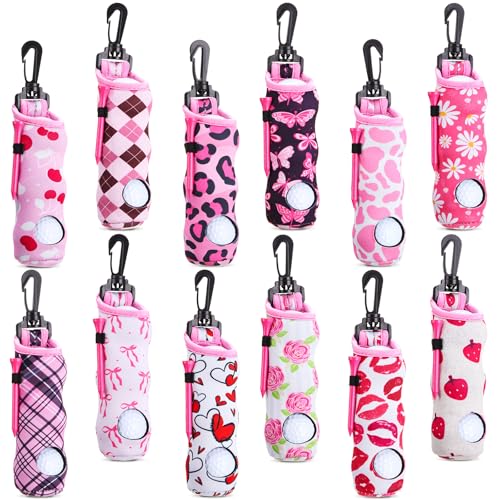 WILLBOND 12 Pcs Golf Ball Tee Holder Neoprene Pouch Golf Ball Carry Bag Multicolor Portable Accessories for Man Woman - color: Pink Colors, style: Lady Style