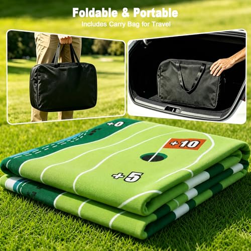 HOTWIND Golf Chipping Game Mat 71" x 71" 2-Sided Hook & Loop Sticky Golf Practice Pad with Stand Portable Indoor Outdoor Backyard Camping Golf Game Accessories for Family Adults Not Included