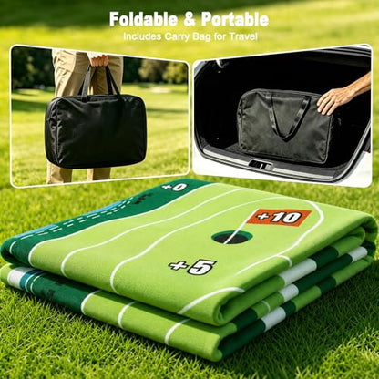 HOTWIND Golf Chipping Game Mat 71" x 71" 2-Sided Hook & Loop Sticky Golf Practice Pad with Stand Portable Indoor Outdoor Backyard Camping Golf Game Accessories for Family Adults Not Included
