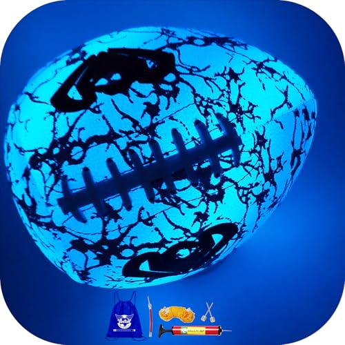 Glow in The Dark Football, Holographic Blue Glowing Leather Football Ball for Men Women Training