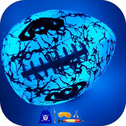 Glow in The Dark Football, Holographic Blue Glowing Leather Football Ball for Men Women Training