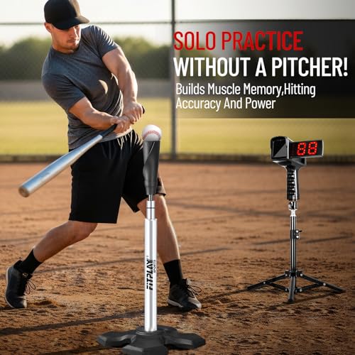 Pro Hitting Tee - Premium Batting Tee for Baseball/Softball with Weighted Base,Flexible Rubber Top, Aluminum Baseball Tee, Easy Adjust Height 24"-46" Softball Tee For All Age & Skill Level Players