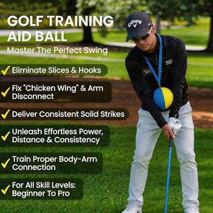 Golf Training Aid, Golf Swing Trainer, Smart Ball with Soft Memory Foam and Adjustable Lanyard, Enhances Swing Precision and Corrects Slicing, Scooping and Chicken Wing for Golfers
