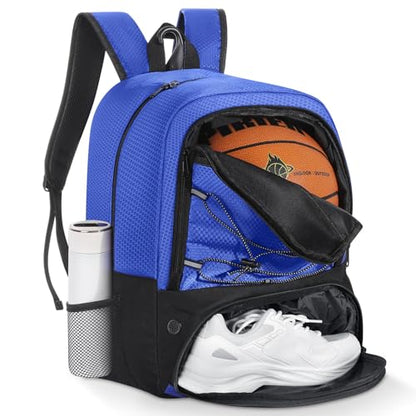 MoKo Basketball Bag Backpack, Soccer Backpack for Men & Women with Separate Ball and Shoes Compartments, Water-Resistant, Fence Hook, Sports Bag for Clothes, Shoes, Tablets, Laptops, Blue - color: Blue