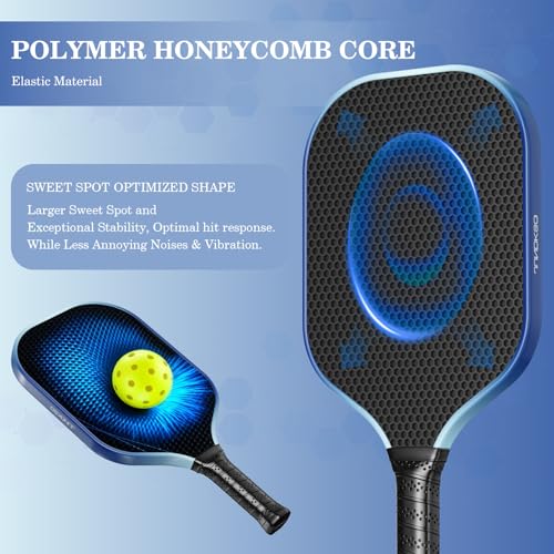 Pickleball Paddles Set of 2 - Carbon Fiber Pickle Ball Paddle Composite -USAPA Approved Pickle Racket -14mm Lightweight Honeycomb Core -with Strong Spin -Men's and Women's Outdoor Indoor Game Set Blue