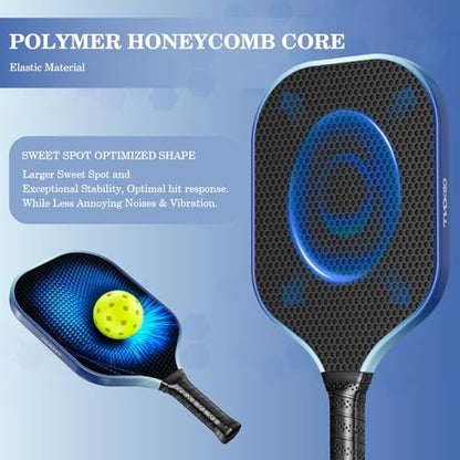 Pickleball Paddles Set of 2 - Carbon Fiber Pickle Ball Paddle Composite -USAPA Approved Pickle Racket -14mm Lightweight Honeycomb Core -with Strong Spin -Men's and Women's Outdoor Indoor Game Set Blue