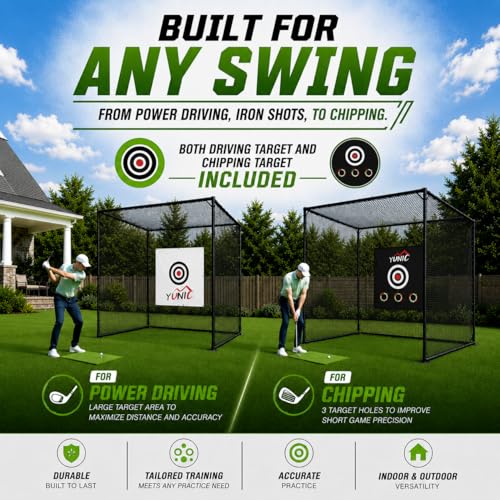 YUNIC Golf Driving Cage with Metal Frame - Choose Standard Hitting Target or Simulator Impact Screen - size: 8'(W) x8'(H) x5'(D), style: Black