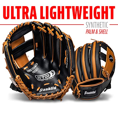Franklin Sports Kids Baseball Gloves - RTP Youth Teeball Glove + Ball Set - Boys + Girls Teeball Mitt - 9.5" - color: Black/Tan