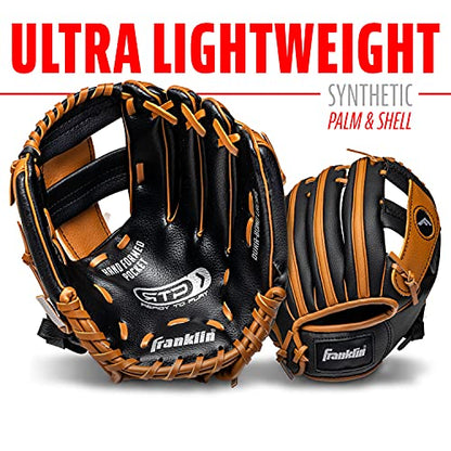Franklin Sports Kids Baseball Gloves - RTP Youth Teeball Glove + Ball Set - Boys + Girls Teeball Mitt - 9.5" - color: Black/Tan