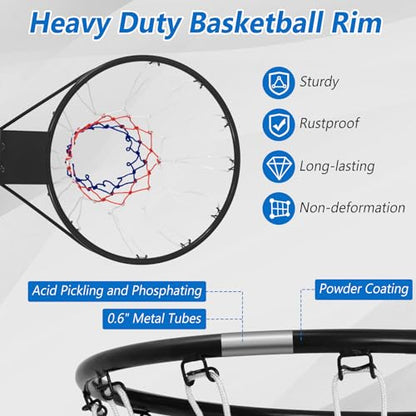 Goplus 18’’/15’’ Replacement Basketball Rim, Wall Door Mounted Basketball Hoop with All Weather Net, Indoor Outdoor Hanging Basketball Rim Goal Outside - size: 18", style: Black