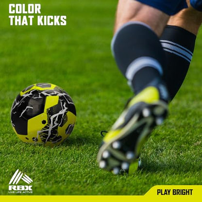 RBX Size 5 Soccer Ball, Durable 32 Machine-Stitched Panel Construction, Superior Air Retention, All Weather Design, High Contrast Graphics - color: Volt