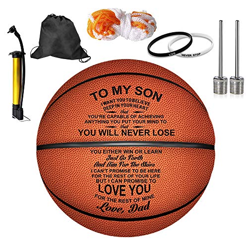 KWOOD Personalized 29.5" Basketballs Gifts for Son Grandson, Indoor/Outdoor Game Leather Basketball, Engraved Graduation Christmas Birthday Gift for Son from Mom Dad, Grandson Gifts