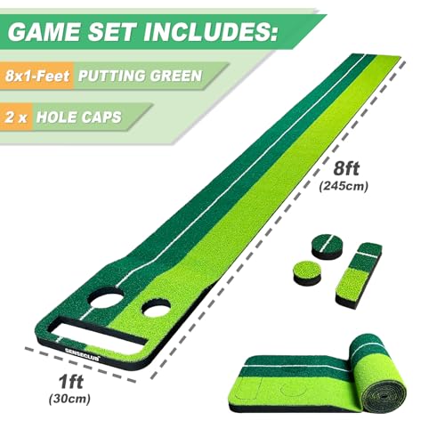 SENSECLUB Indoor Putting Green Game, Foldable Putting Mat Golf Game Set, Golf Gifts for Men - 1x8 Ft - style: 2 Holes