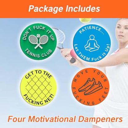 NIIIYTYB 4 Pcs Tennis Racquet Dampeners Funny Unique Silicone Dampener Tennis Dampers Racket Vibration Dampeners Fun Tennis Racket Dampers with Words Shock Absorbing Tennis Accessories