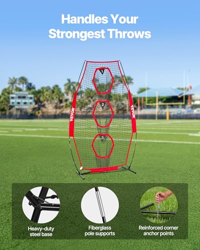 VEVOR 8x8ft Football Trainer Throwing Net, Training Throwing Target Practice Net with 6 Target Pockets,Football Training Equipment Includes Portable Carry Bag,Great for Quarterback