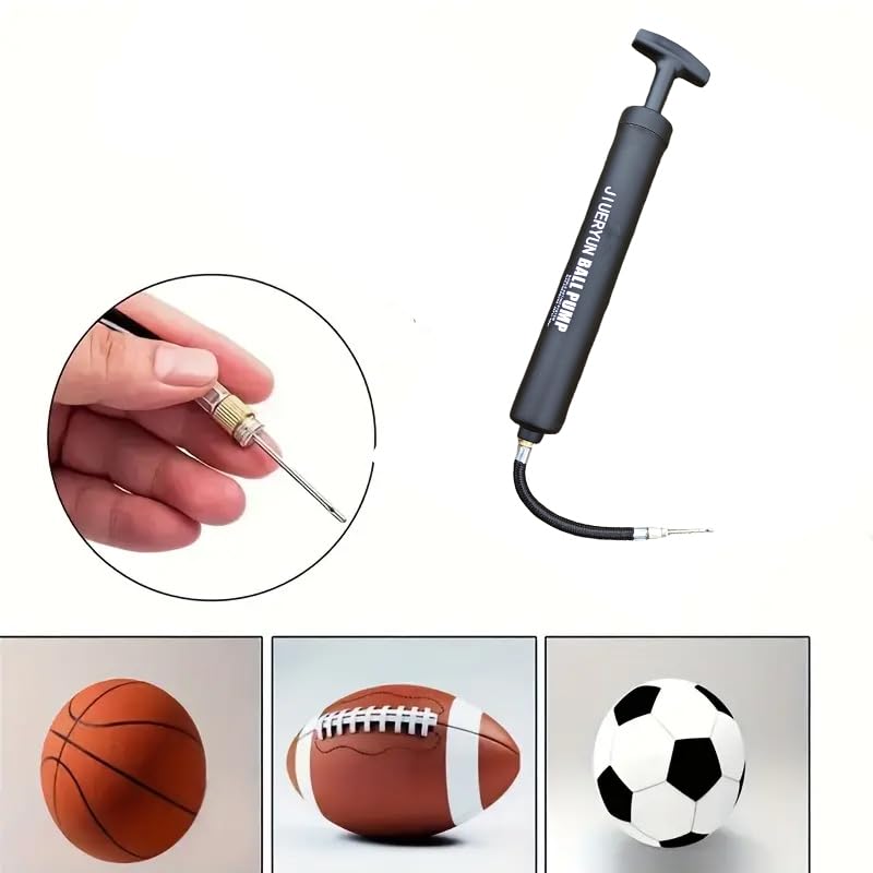 Sports Ball Pump Inflator with 5 Needles (Pin), Dual Action Hand Held Portable Air Pump with pins to Inflate Soccer Ball, Football, Volleyball, Rugby, Netball & Basketball - color: black