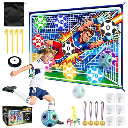 Soccer Ball Game Set for Kids Sticky Flannel Target with 2 Balls, Indoor Outdoor Backyard Shooting Toss Game, Sticky Soccer Ball Game Sports Toys Gift for Boys Girls 3-5 6-8 8-12 Year Old