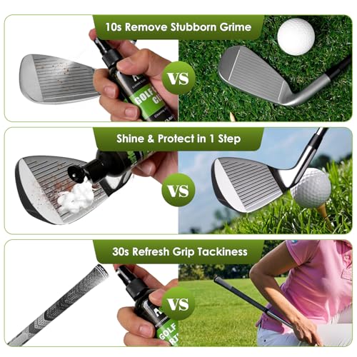6-in-1 Golf Club Cleaning Kit - Club Cleaner, Grip Cleaner, Polish, Water-Spray Brush,Professional Golf Towel & Portable Bag | Restores Clubs, Removes Rust/Scratches, Renews Tackiness