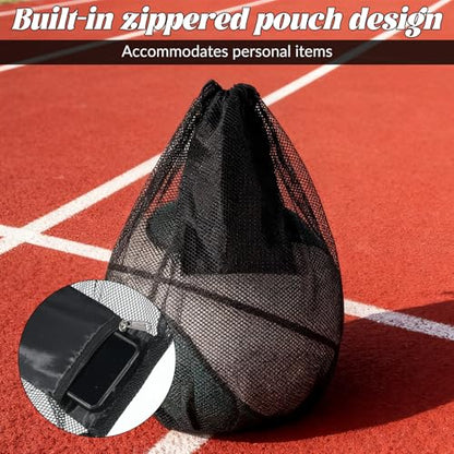 Single Ball Bags Mesh with Double Hook, Ball Storage Bag, Mesh Storage Bags with Zipper Pocket, Drawstring Sling Backpack for Soccer Basketball Football Volleyball