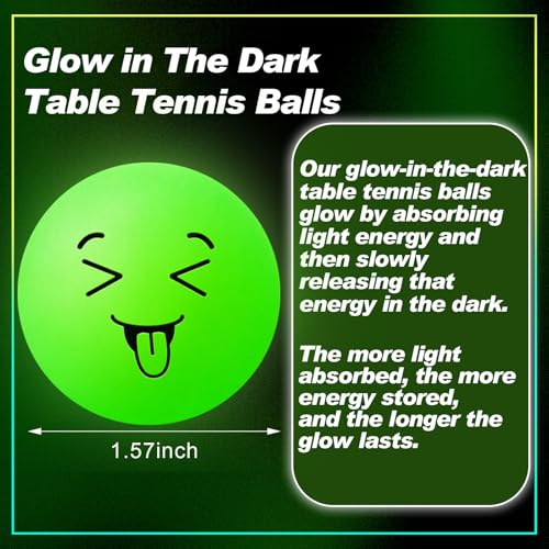 Soulchen 40mm Glow in The Dark Table Tennis Balls Bulk, Carnival Game Night, Neon Birthday Party Favors, Classroom Rewards, Goodie Bag Filler, Pet Playmate - color: Glow in the Dark Green, size: Silly Face