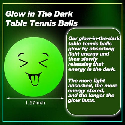 Soulchen 40mm Glow in The Dark Table Tennis Balls Bulk, Carnival Game Night, Neon Birthday Party Favors, Classroom Rewards, Goodie Bag Filler, Pet Playmate - color: Glow in the Dark Green, size: Silly Face