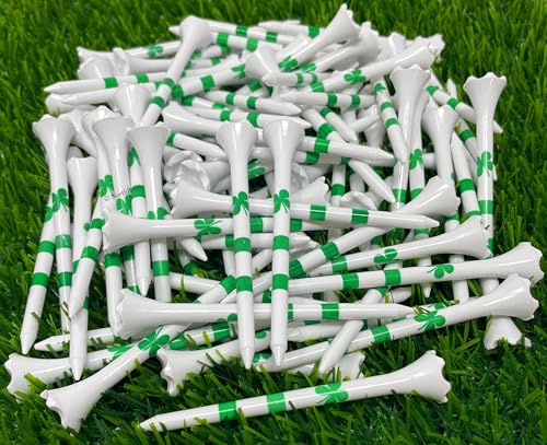 NorthPointe Four Leaf Clover/Shamrock 3 ¼” Plastic Golf Tees - 100 Tees in Bulk - color: White and Green