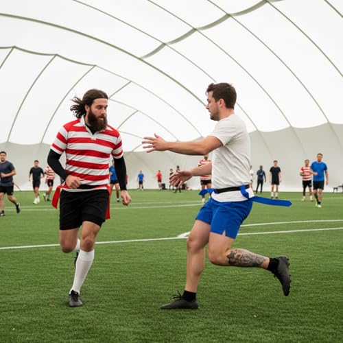 12 Sets Flag Football Set, Football Flags with 42 Flags Adjustable Capture the Flag Set for Adults, Children and Teenagers for Players' Matches and Training-Blue, Red