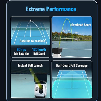 PONGBOT Tennis Ball Machine, APP and Remote Control, Custom Drills, 150 Ball Capacity, Max 80mph,8+ Hours of Endurance, Dual Motor for Topspin and Backspin, PACE S PRO