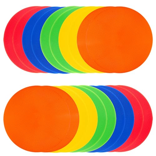 Spot Markers 4 Inch 9 Inch Non Slip Rubber Floor Markers Flat Field Cones Poly Dots for Soccer Basketball Sports Speed Agility Training and Drills - style: 9inch 20pcs (5colors)