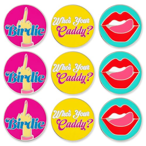 PinMart’s Mix Bundle Pack of 9 Golf Ball Markers - Golf Accessories for Men and Women – United States Eagle and American Flag Magnetic Ball Markers Set of 9 - color: Accessories for Women Pink/Yellow/Green