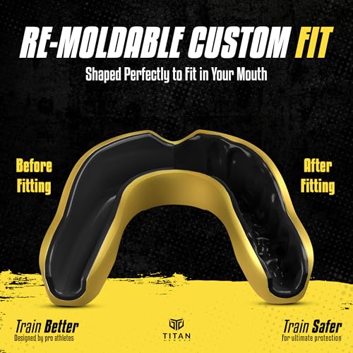 Titan Armour® Mouth Guard Boxing | Premium Dual-Layer | Case Included | Adult & Youth Custom-Fit Mouthpiece | Boil & Bite Mouthguard for Men: Football, MMA, Hockey, Lacrosse, BJJ, Basketball - color: Solid Gold, size: Adult Age 11+