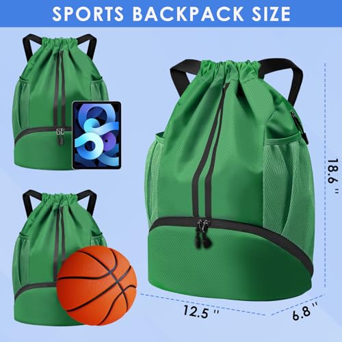 BROTOU Soccer Bags, Football Backpack, Volleyball Bag, Drawstring Backpack with Ball and Shoe Compartment, Football bags for Equipment Swim Gym Bag - color: Green