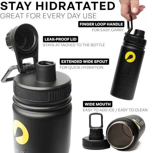 WES Pickleball Water Bottle + Pickleball Ball Holder + 3 Outdoor Pickleball Balls | Insulated Pickleball Water Bottle with Sport Spout Lid - color: Black