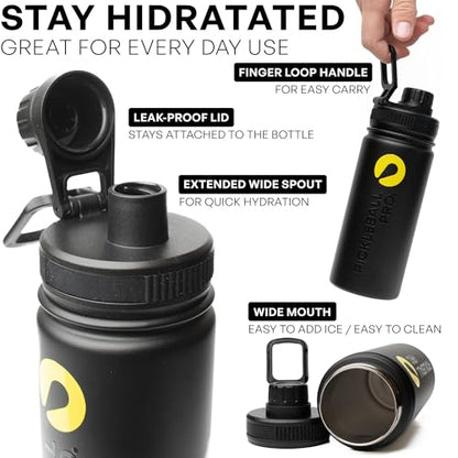WES Pickleball Water Bottle + Pickleball Ball Holder + 3 Outdoor Pickleball Balls | Insulated Pickleball Water Bottle with Sport Spout Lid - color: Black