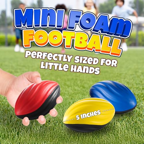 Bedwina 5" Mini Foam Football - Small Toy Footballs for Indoor and Outdoor Play, Spiral Foam Sports Birthday Football Party Favors for Kids - style: 3-Pcs