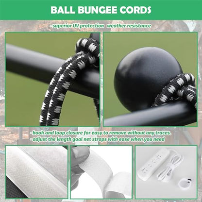 60pc Soccer Net Fastener Set - White Self Stick Attachment Straps and Black 5.9' Ball Bungee Cords Rebounder Accessories