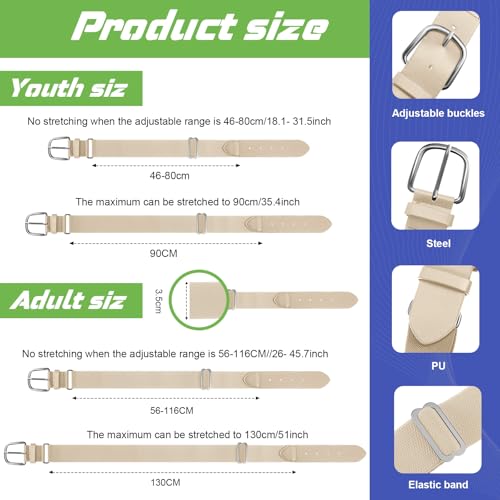 Hercicy 12 Pcs Baseball Belts Softball Belts Bulk for Adult and Youth Adjustable - color: Beige, size: Youth Size