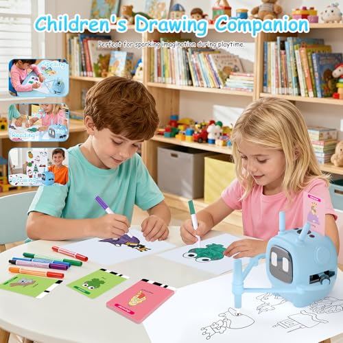 Art Enlightenment Drawing Robot: Educational Interactive Learning Toy for Kids - Auto Painting Machine with 192 Cards & Pens - Montessori Gifts for 3-8 Year Old - color: Blue