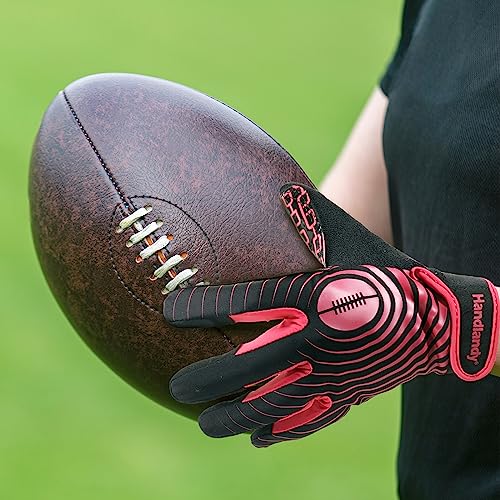 HANDLANDY Youth Football Gloves, Kids Sticky Receiver Gloves,Super Grip Football Glove Best Gift for Boys,Girls - color: Hot pink, size: X-Small-Youth