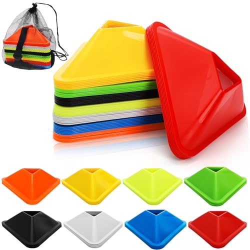 Tlence 48 Pack Soccer Cones for Training, Flexible Agility Disc Cones with Carry Bag and Strap, Mini Sports Practice Equipment for Football Basketball Drills (8 Colors)