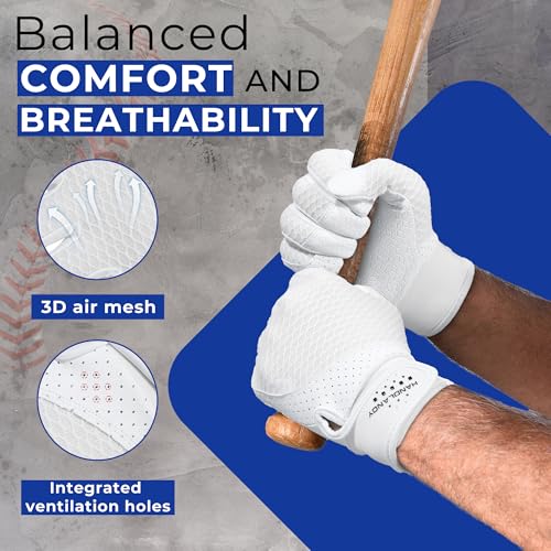 HANDLANDY Baseball Batting Gloves for Adult Youth, Grip Breathable Softball Batting Gloves Fit Men Kids Boys Girls - color: White-Adult, size: Adult X-Large