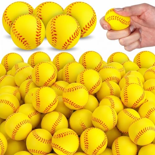 HyDren 100 Pack Mini Softball Stress Ball Foam Sports Balls Softball Party Favors Small Baseball Stress Ball for School Carnival Sport Party Decorations Birthday (4cm)