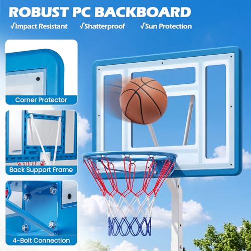 Goplus Pool Basketball Hoop, Poolside 3.3/3.6/3.9FT Adjustable Height Basketball Goal with 32" Shatterproof Backboard, Fillable Base, Wheels, Portable Pool Hoop for Outdoor