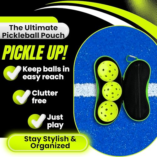 Pickleball Ball Holder – Clips to Fence or Bag, Holds 3 Balls, Zipper Pocket for Accessories, Lightweight Court Organizer