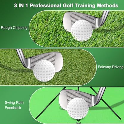 Dual-Turf Golf Hitting Mat with Replaceable Velvet Mat Golf Training Accessories for Swing Path Feedback 12.6"x16.5" Golf Practice Trainer Matt for Men Women Kids